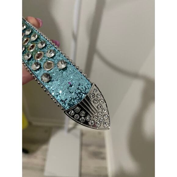 Blue and Silver Studded Rhinestone Glittery Western Belt - Picture 5 of 5